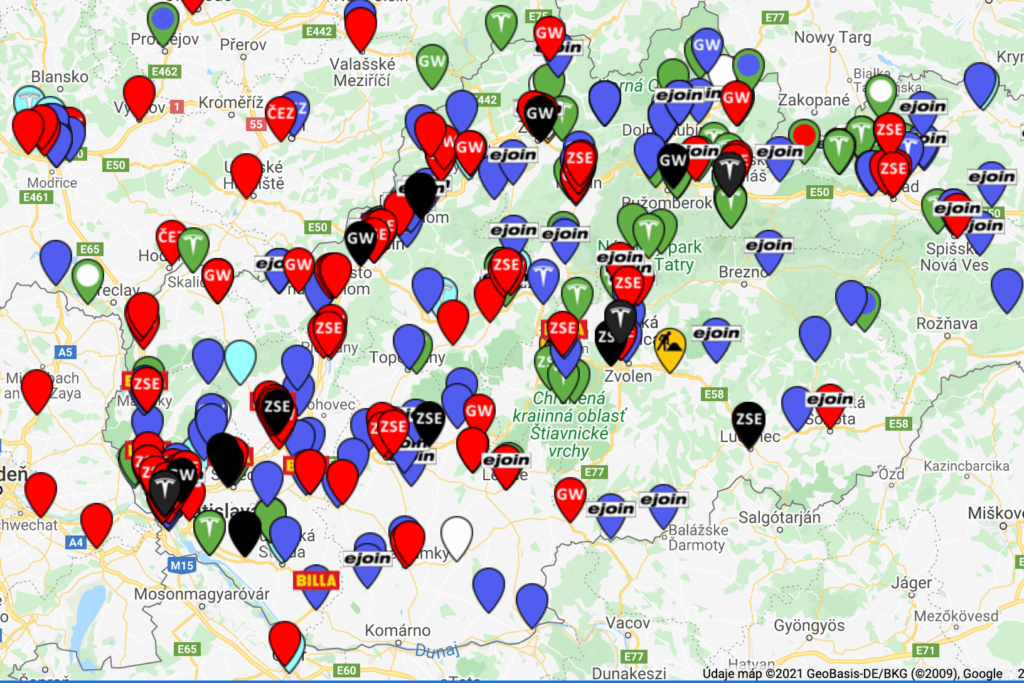 Mapa nabíjačiek elektromobilov